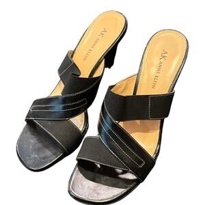 Y2K Vintage Anne Klein Black Machimist Strappy Sandals Heels Mules 7.5 Shoes